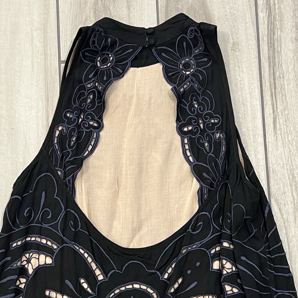Free People Y2K  Mini Dress Sz S Black Embroidered Crochet Open Back $165 - Picture 7 of 12
